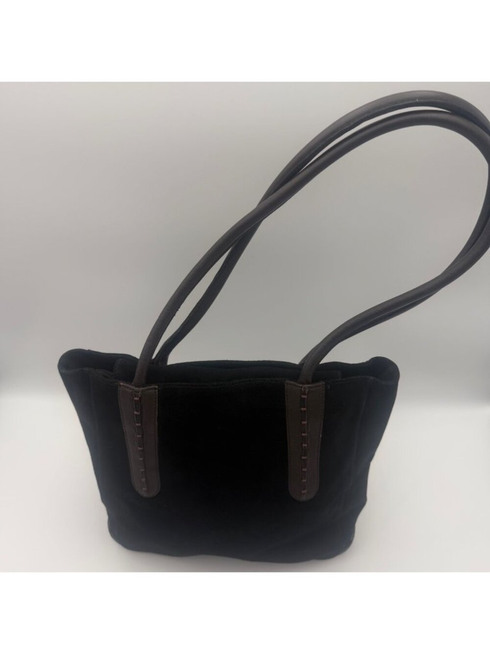 Giani Bernini Women's Large Black Velvet Brown Leather Trim Tote Shoulder Bag